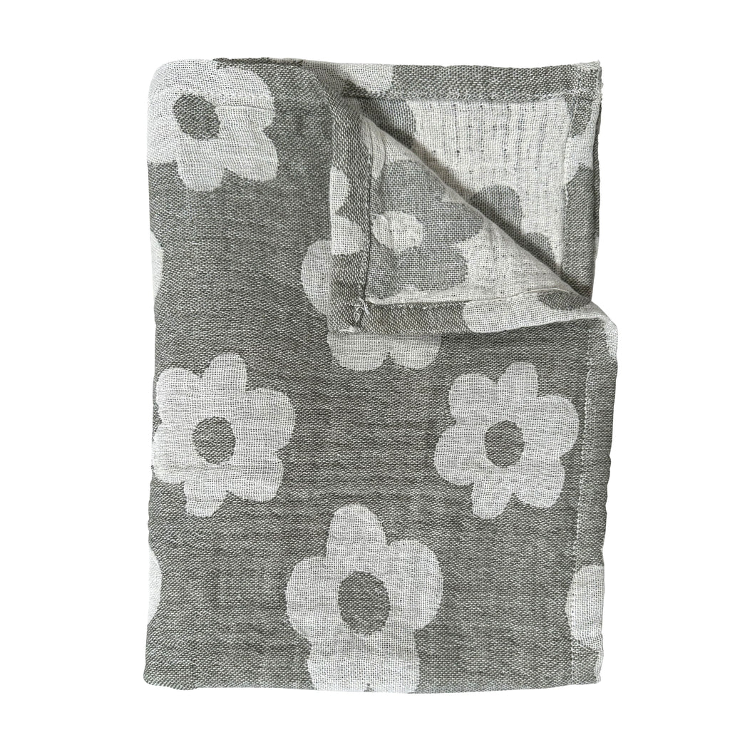 Grey tea towel with white flowers