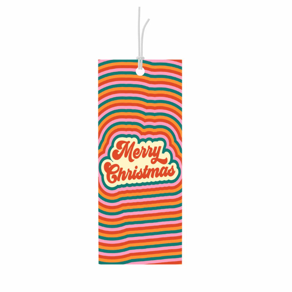 Colourful gift tag reading "merry christmas"