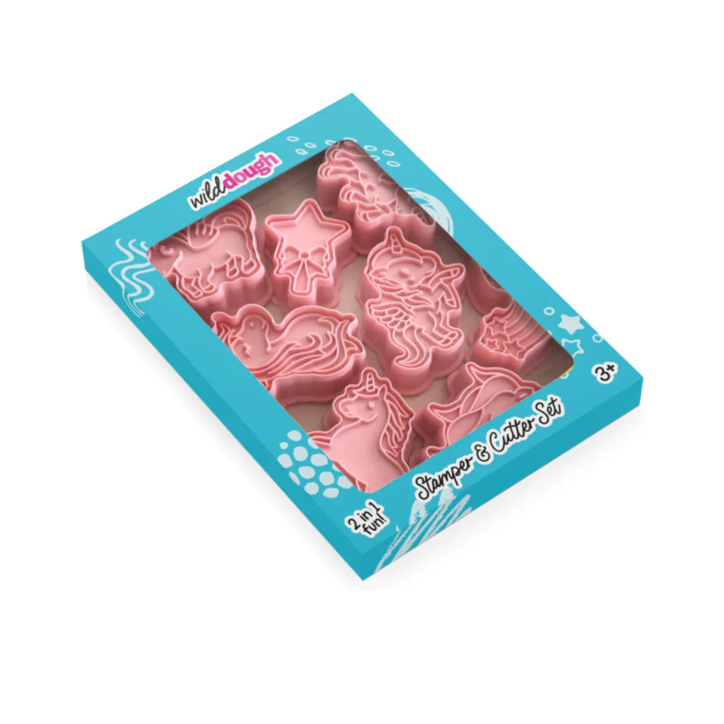 Wild dough unicorn dough cutters in pink with a blue box