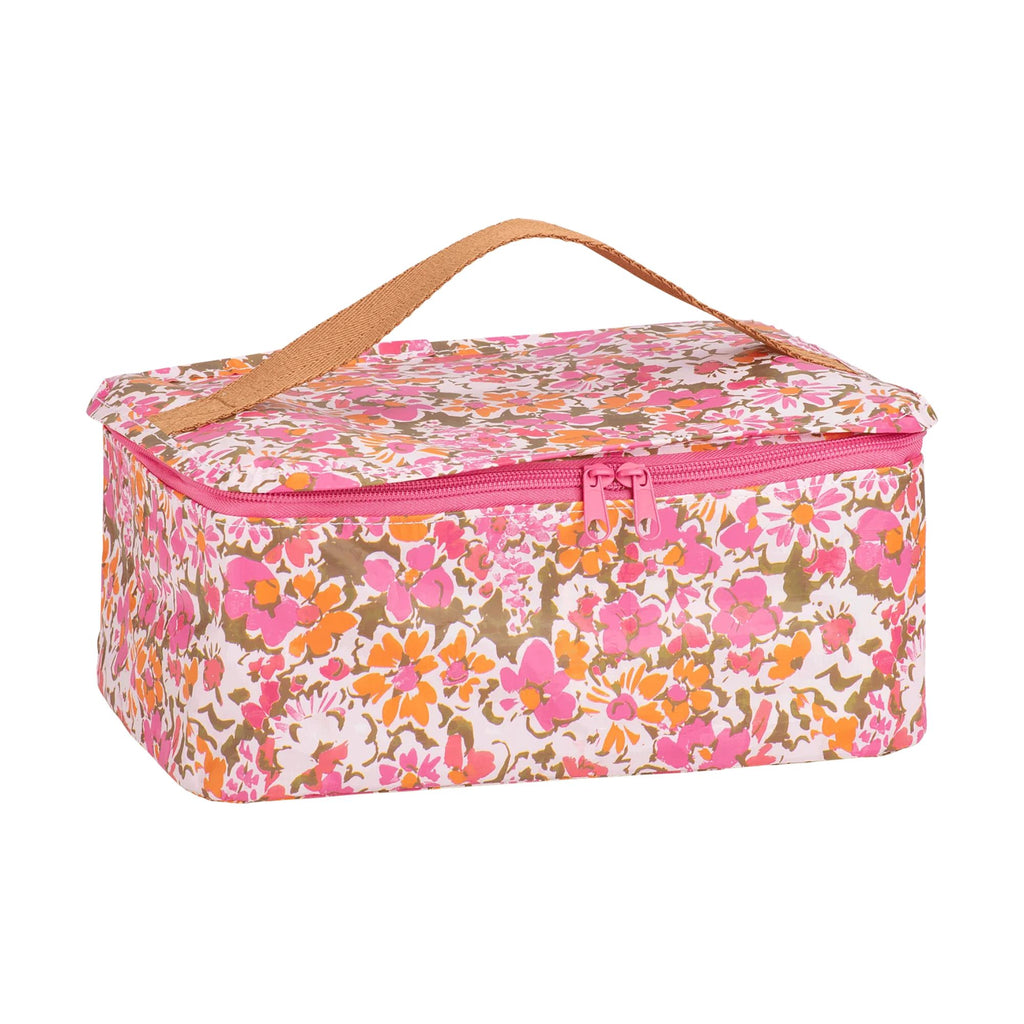 Kollab - Stash Bag - Garden Spritz. Pink floral rectangular bag with zip and handle