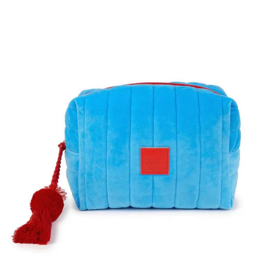 The Somewhere Co Cosmetic Case - Blue Velvet with a red tassle