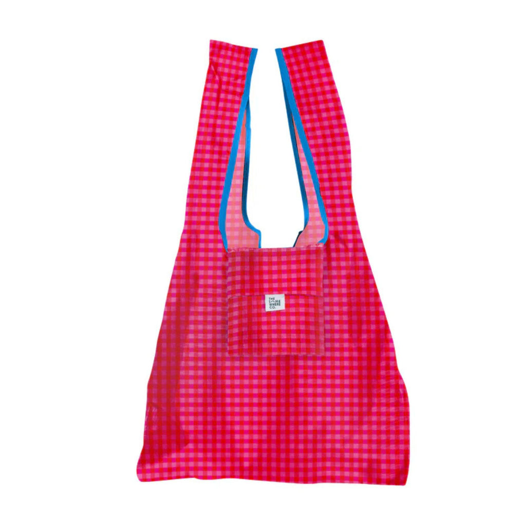 Reusable Shopping Bag  in a pink checked Cherry Pie colour by somewhere co