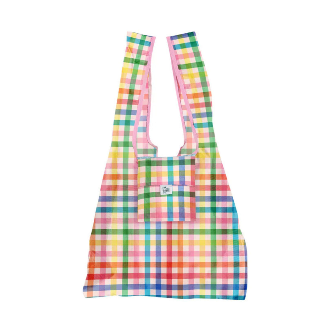 Reusable Shopping Bag  by Somewhere co in colourful checked Sugarplum