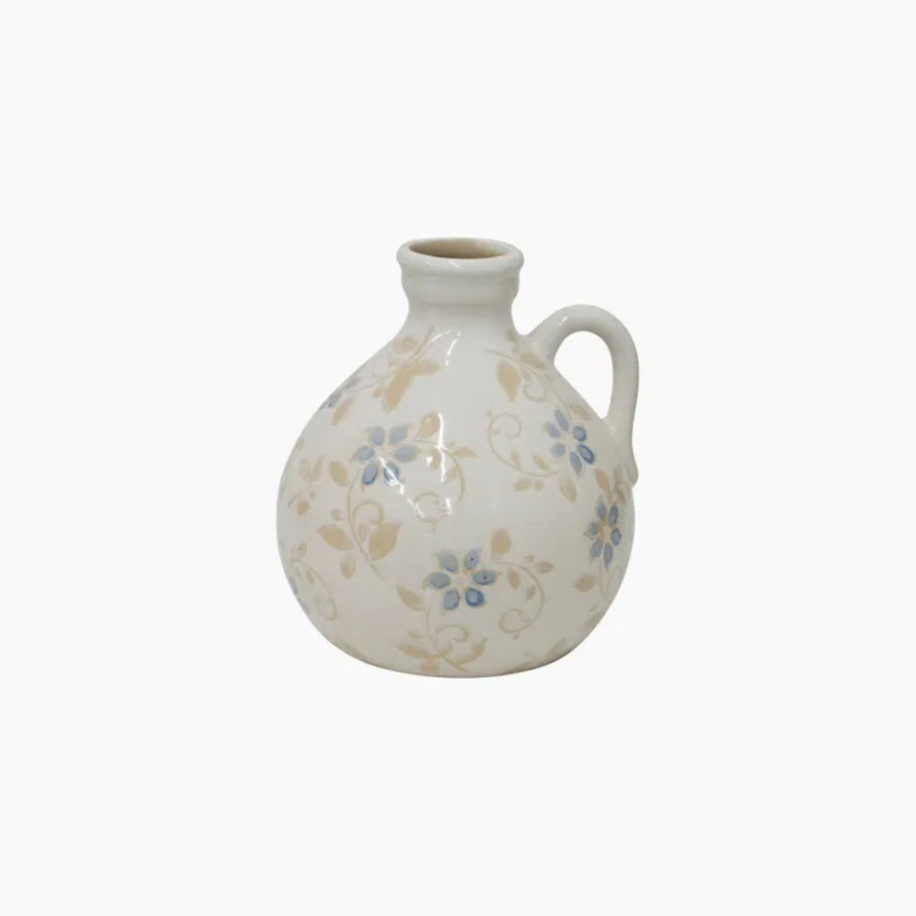 Anais Ceramic Jug. A narrow neck ceramic base with blue flowers