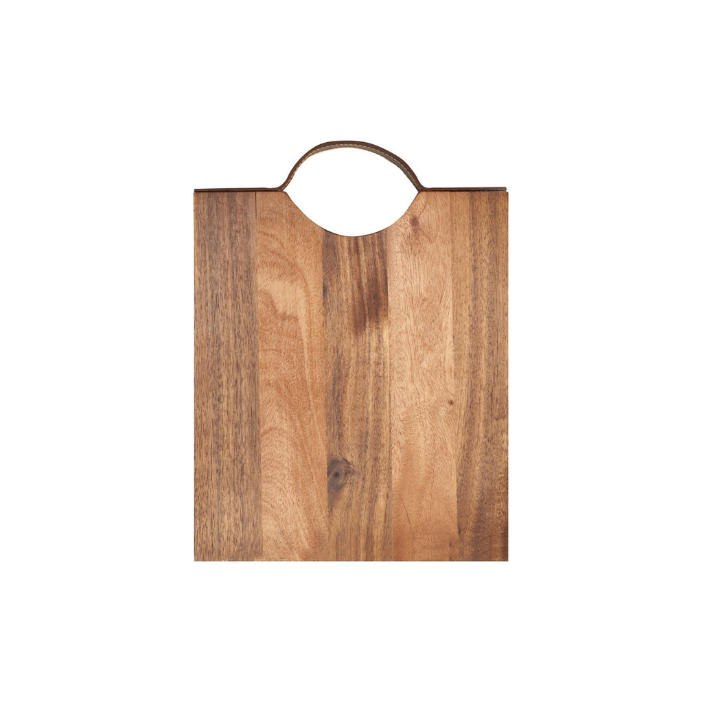 Wooden serving platter with metal handle