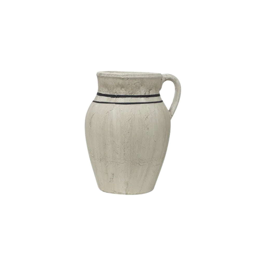 Large lisbon jug in antique white with two black stripes around the neck. Small handle on the right