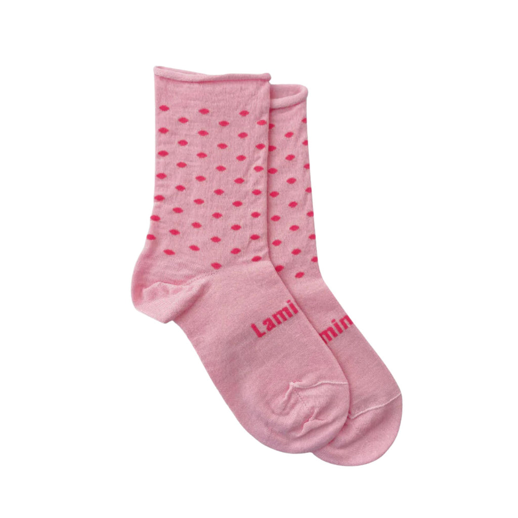 Light pink socks with dark pink spots