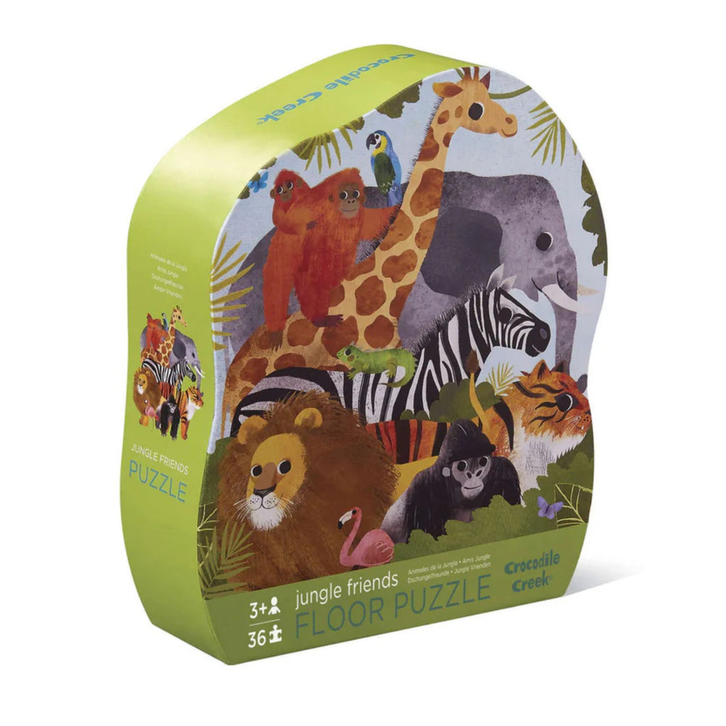 Crocodile Creek - 36pc Floor Puzzle - Jungle Friends. Box cover features jungle animals, giraffe, elephant lion, tiger and gorilla