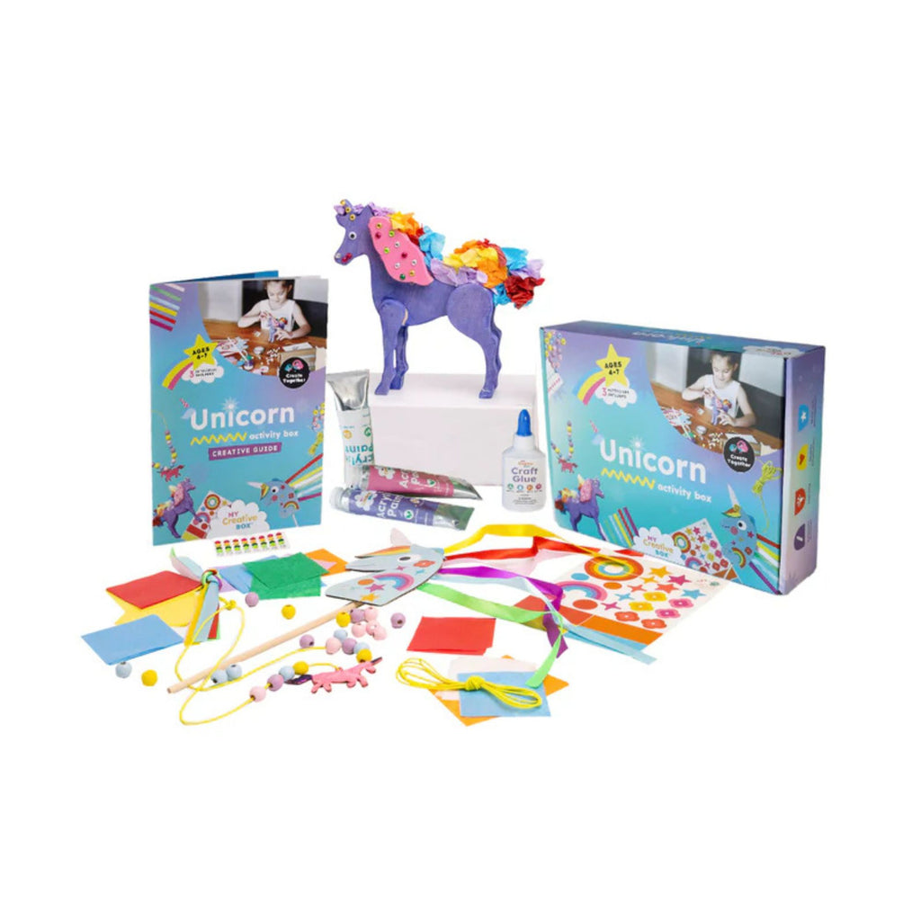 Unicorn Mini Creative Kit showing a unicorn craft set for kids with beads and ribbons