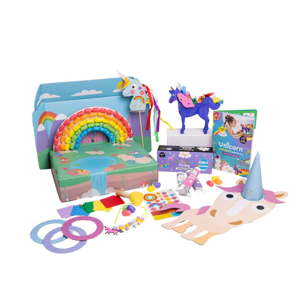 Little Learners Unicorn Creative Box with colourful craft pieces to create different unicorn crafts