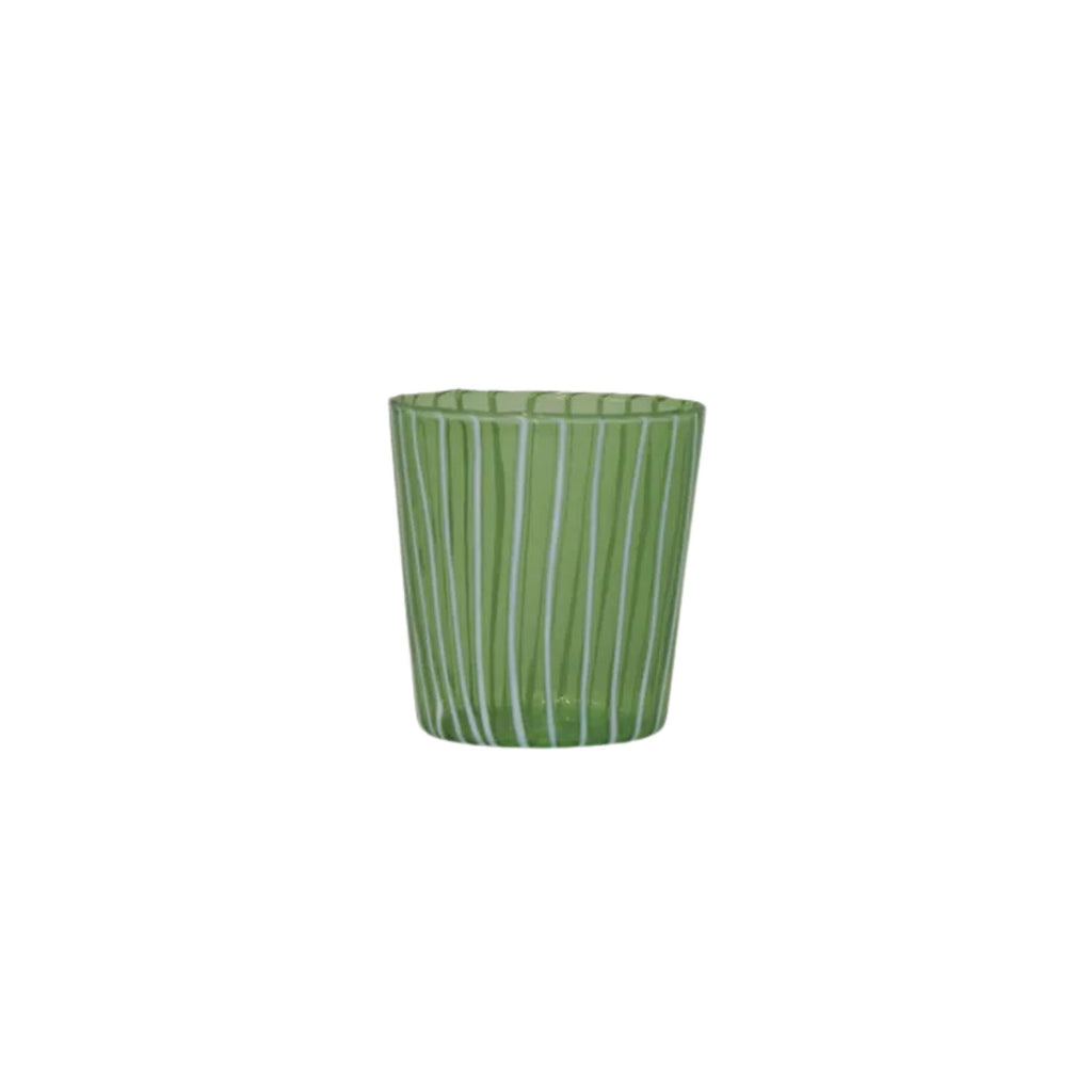 Green and white striped tumbler glass