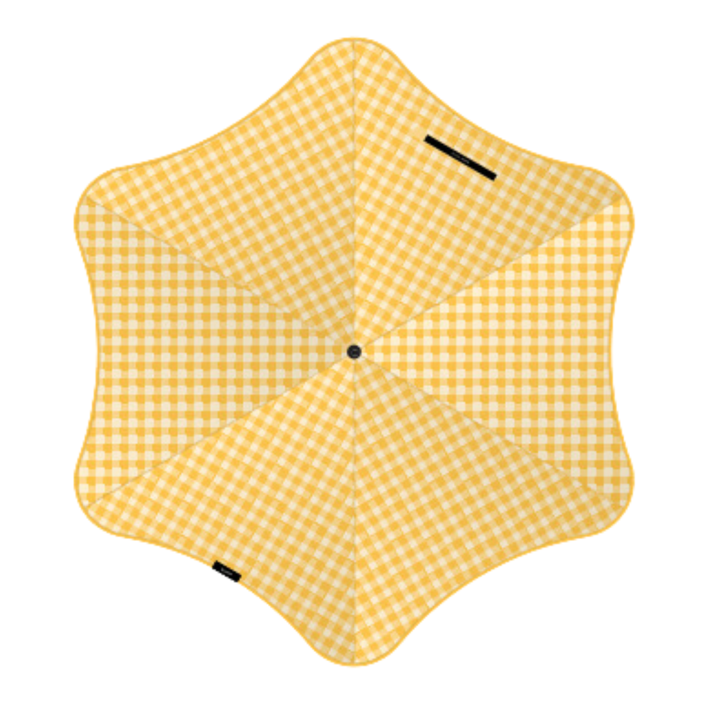 A yellow and white checked pattern blunt brand umbrella