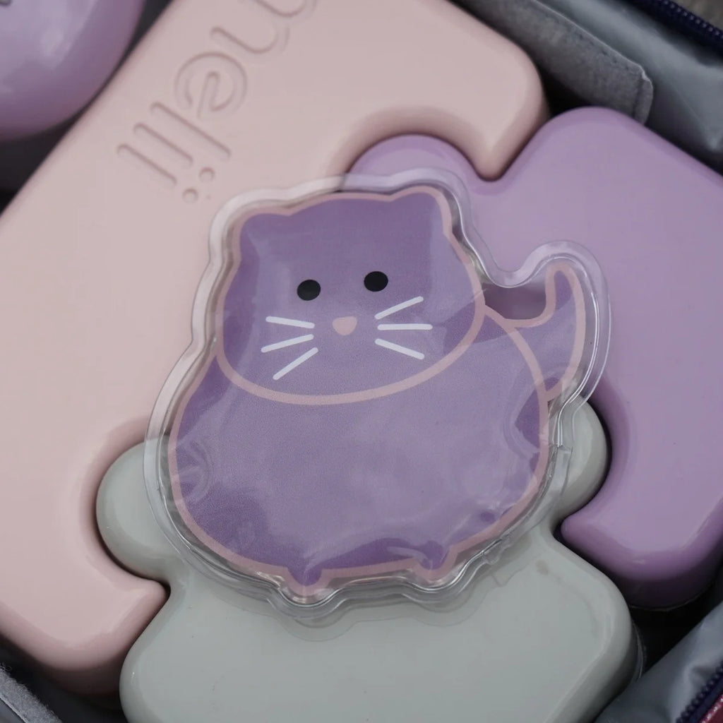 Purple Cat ice pack in a lunch box