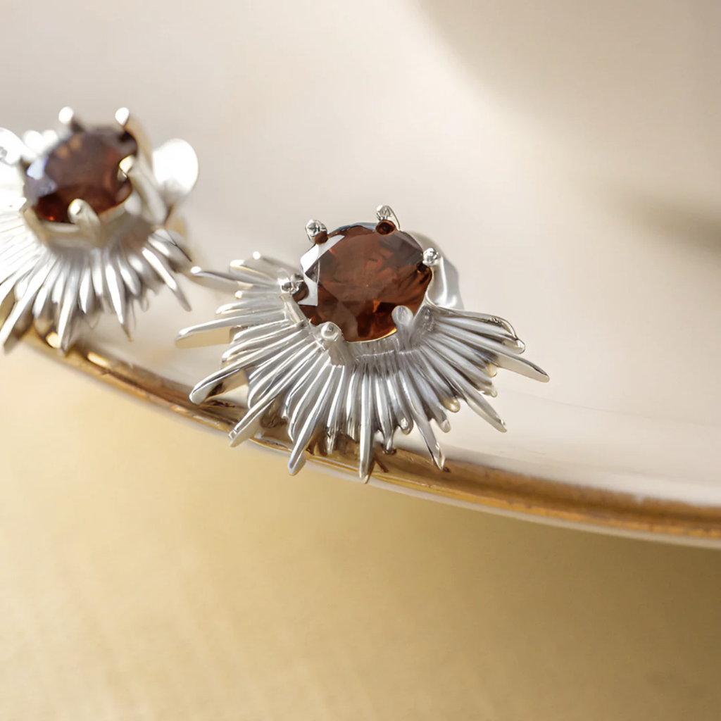 Silver earrings with brown stones