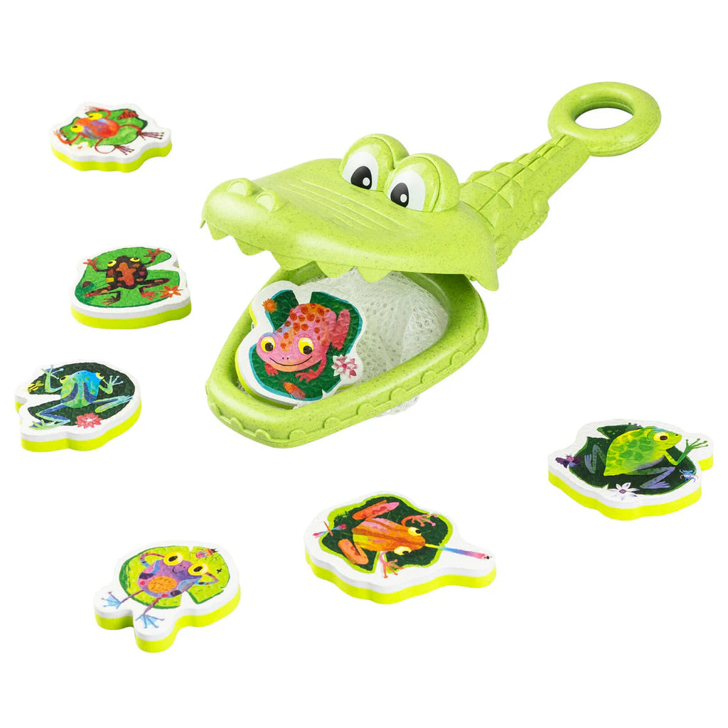  Bath toy Crocodile net and foam frogs