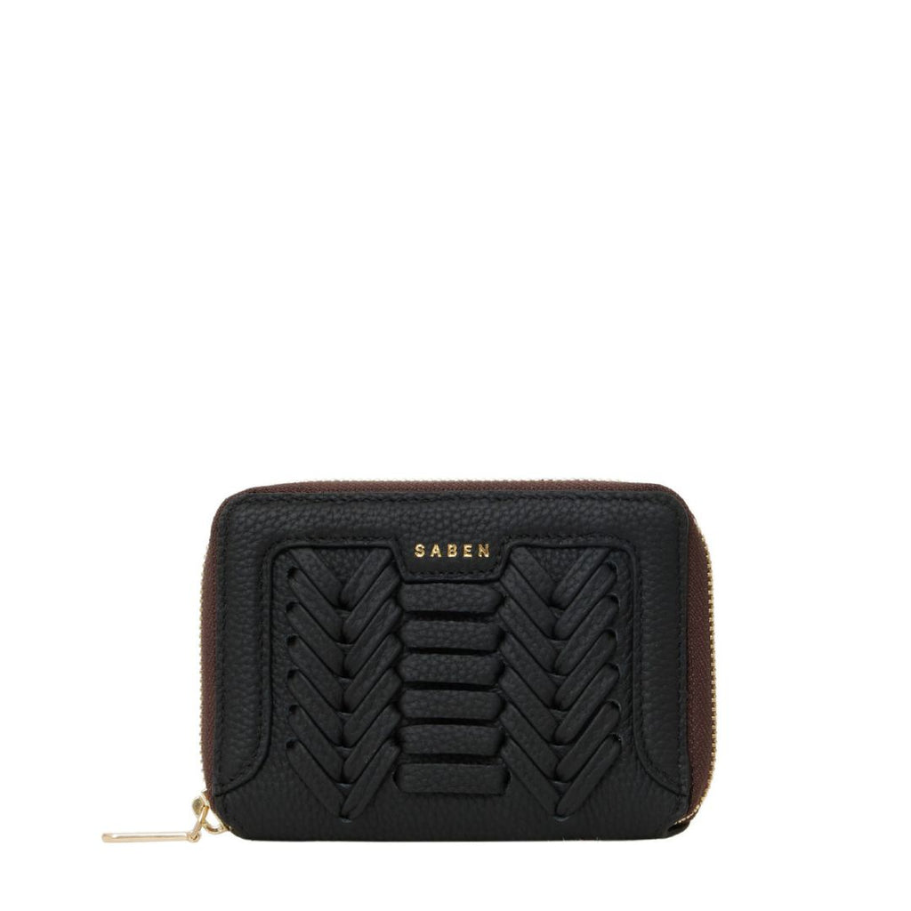 Saben - Landry Wallet - Black Macro Weave. Textured black wallet with zp on sides and top