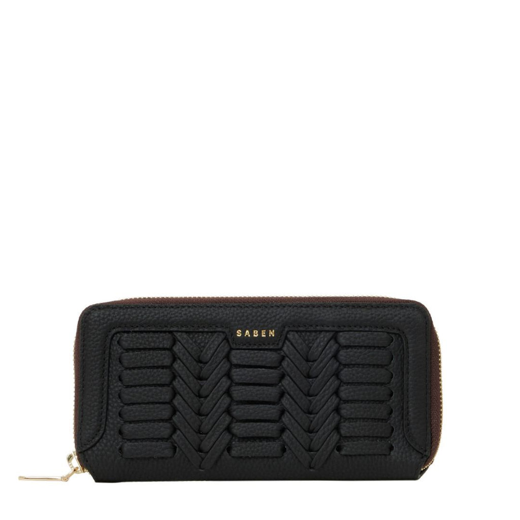 Saben - Lyric Wallet - Black Macro Weave/ Large woven leather wallet in black with zip