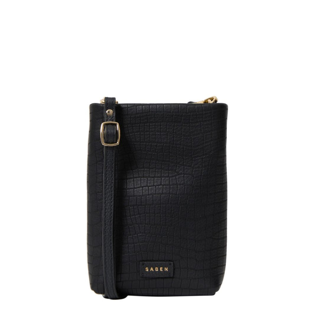 Saben - Maggie Crossbody - Black Luxe Emboss. Small textured leather handbag with strap