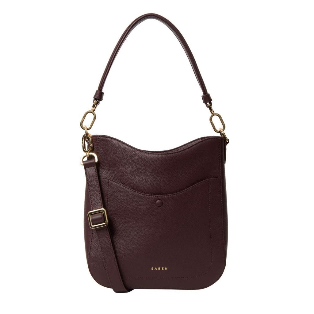 Saben - Rebe Shoulder Bag - Merlot wine colour large handbag with shoulder strap