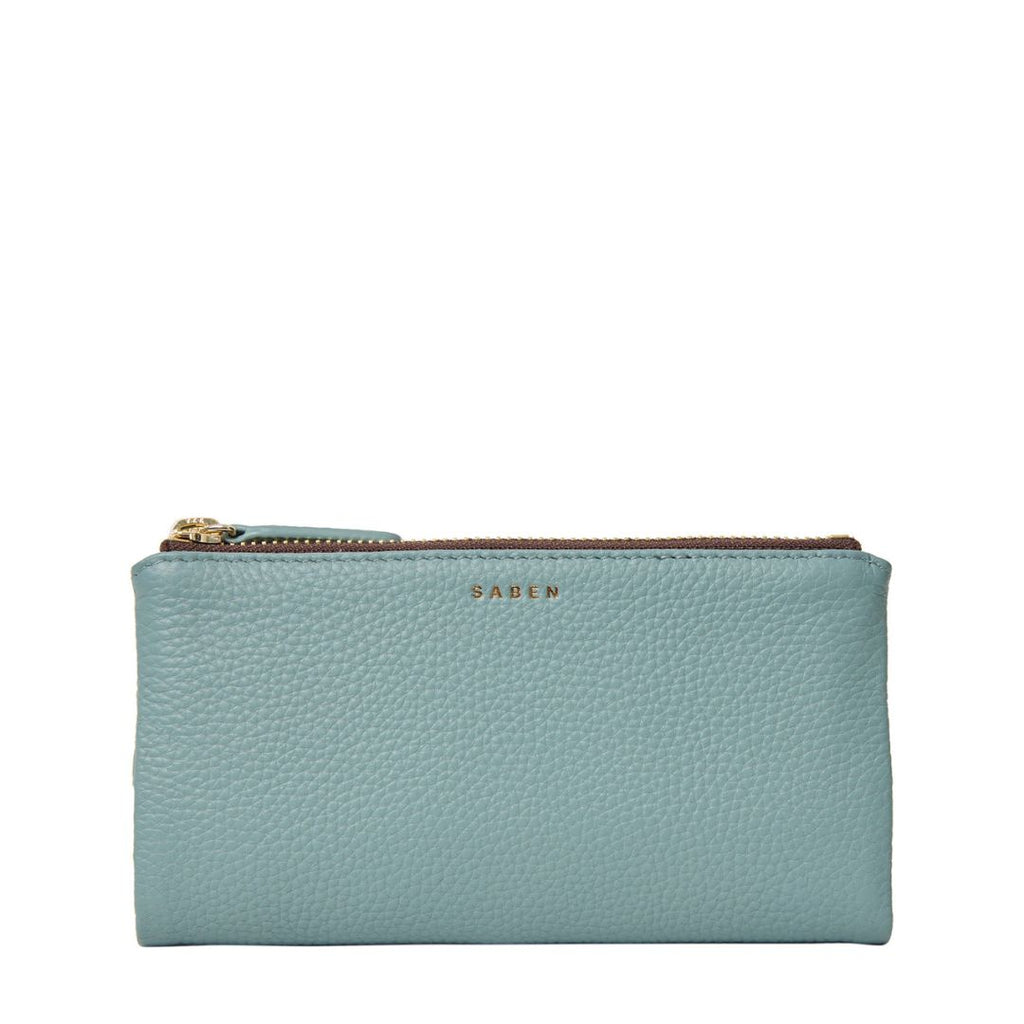 Saben - Sam Wallet - Duck Egg blue colour large wallet with top zip