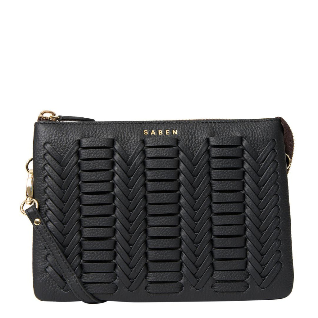 Saben - Tilly’s Big Sis - Black Chevron textured leather handbag with shoulder strap