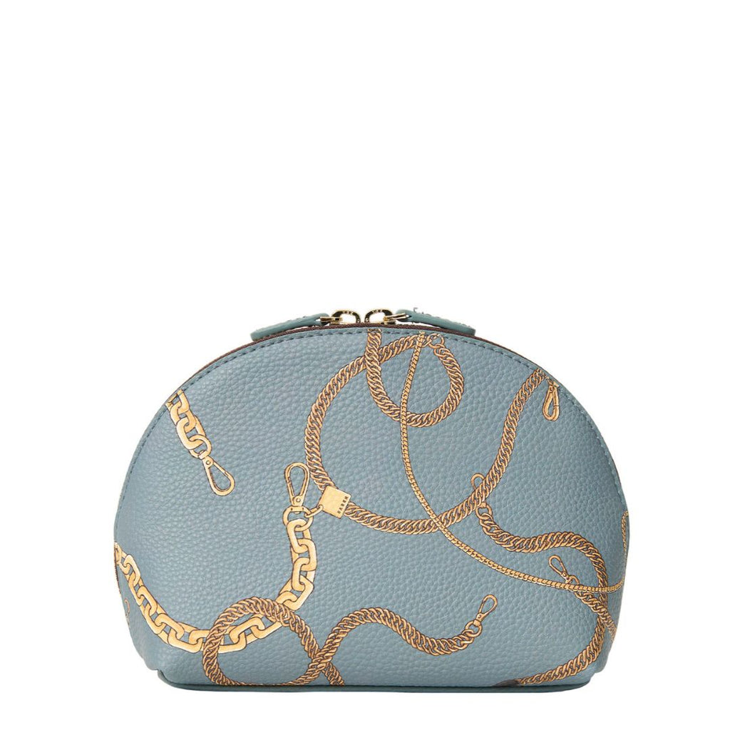 Saben - Gabi Make Up Pouch - Duck Egg Chain Print with small clasp at the top