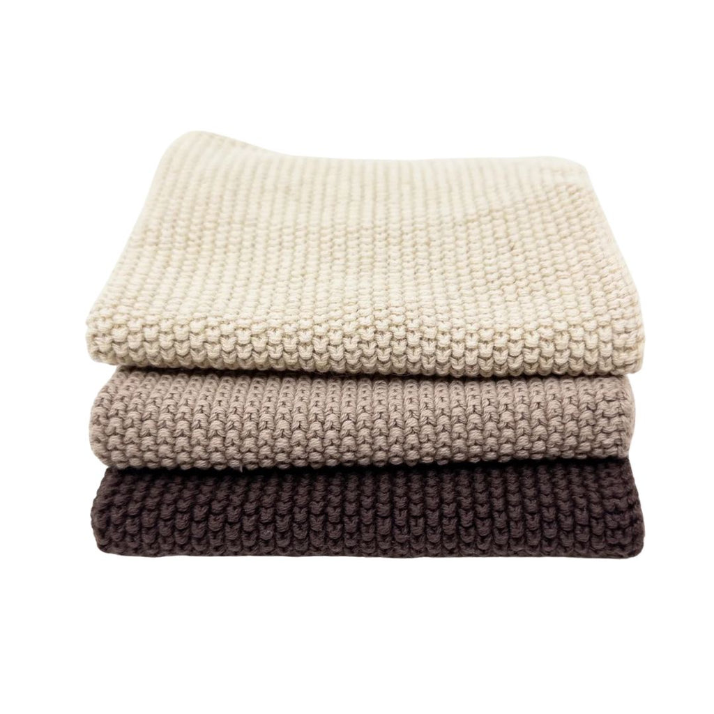 Dish Cloth 3pk - latte colour range - vanilla, grey and dark grey in a folded stack