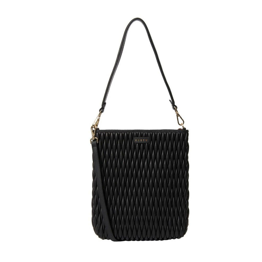 Saben - Claudette Shoulder Bag - Black Diamond Quilt. Black textured handbag with shoulder strap