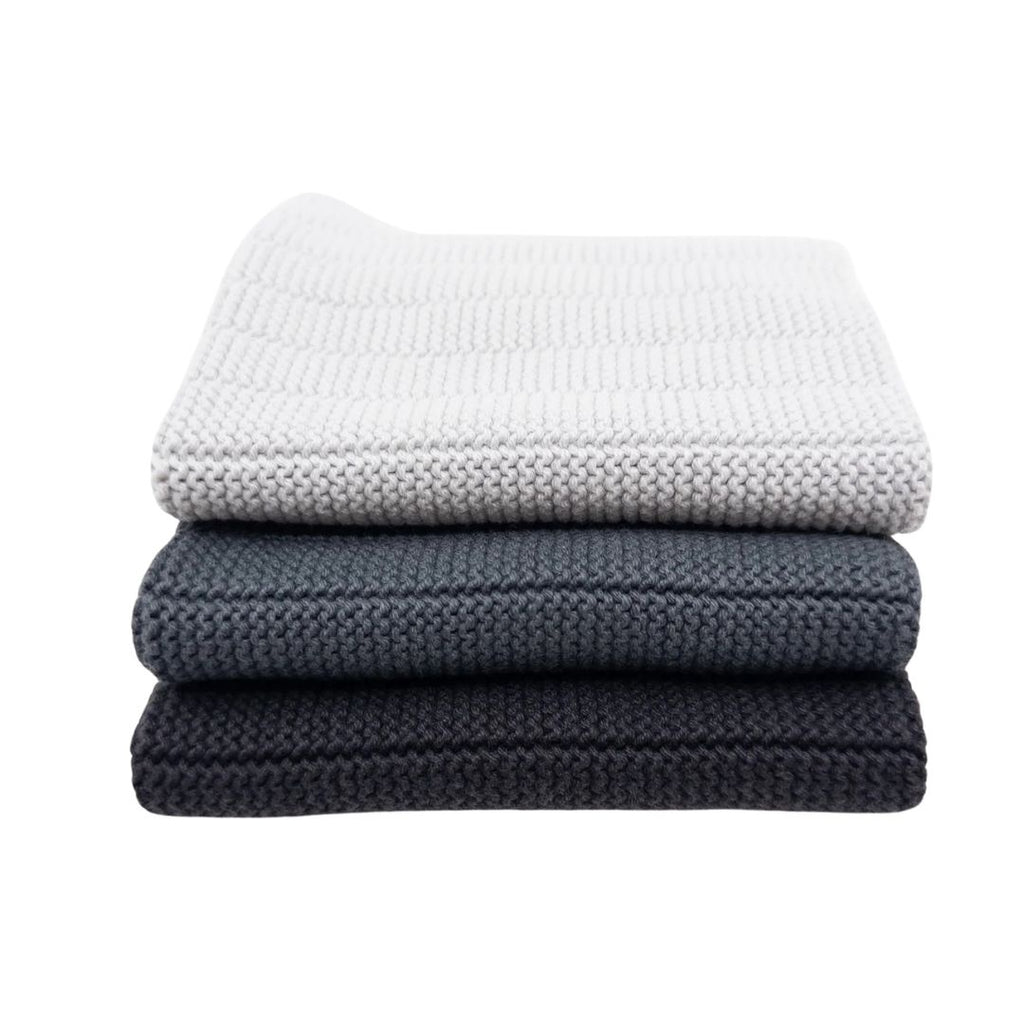 Dish Cloth 3pk - Manhattan colour range - 3 folded cloths in a stack from light grey to dark grey