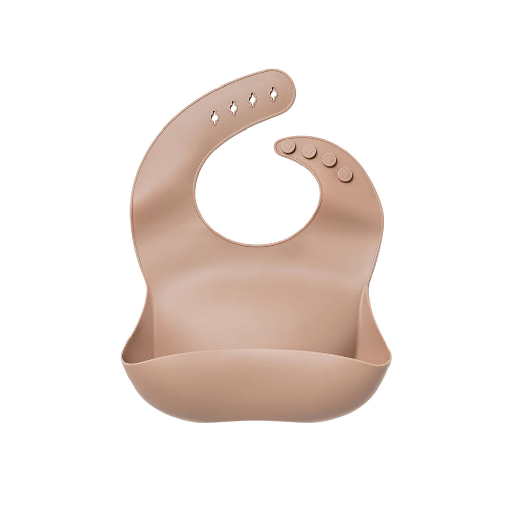  Silicone beige bib with a pouch at the bottom