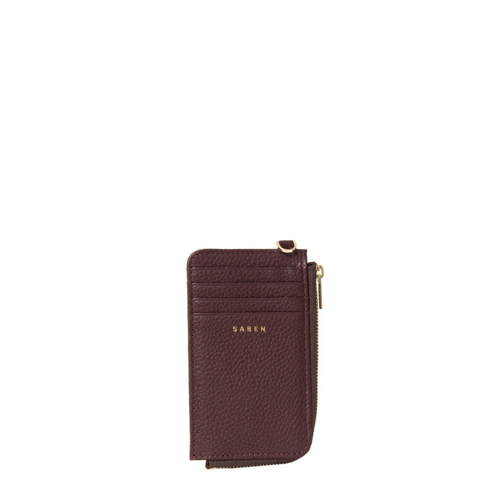 Saben - Winona Cardholder - Merlot wine coloured small wallet with card slots and zip