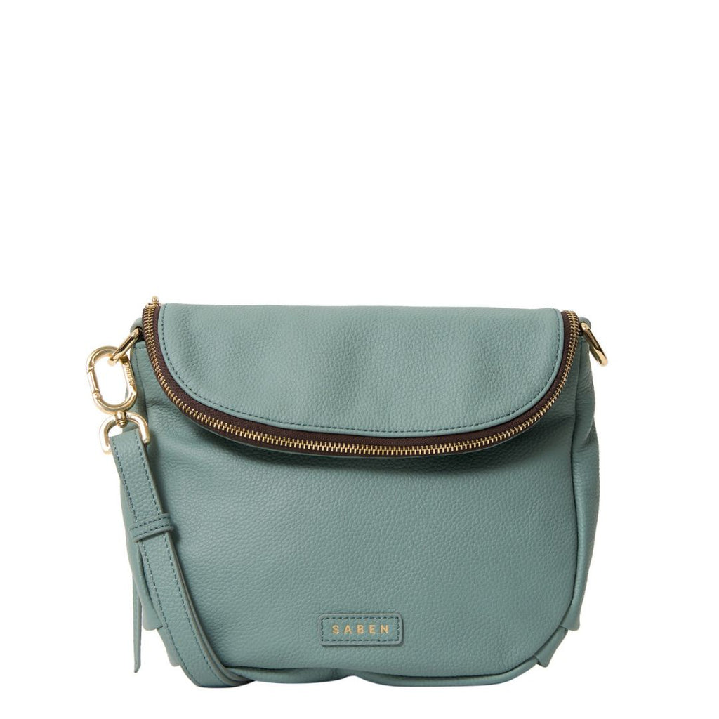 Saben - Fifi Crossbody - Duck Egg. Blue handbag with curved zip detail