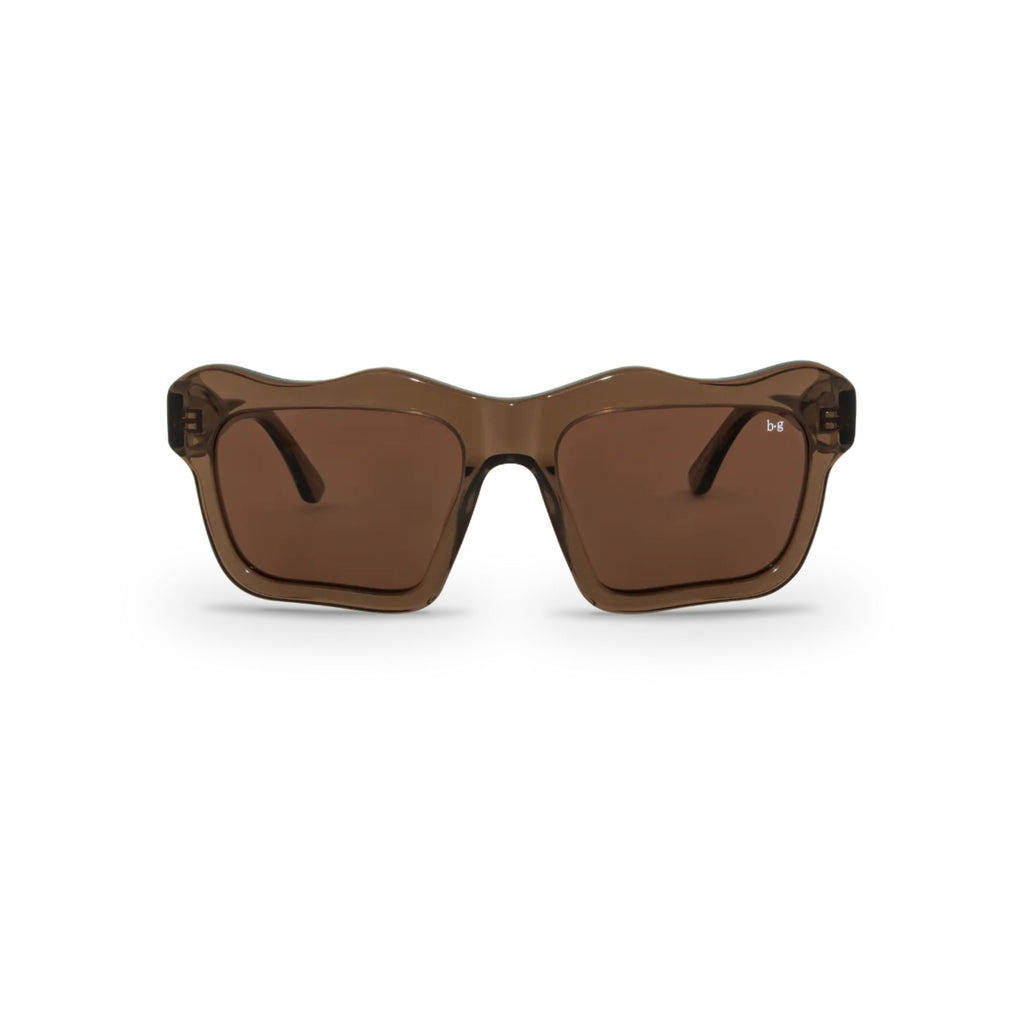 Bored George Jade coffee coloured sunglasses with a solid frame and dark lens