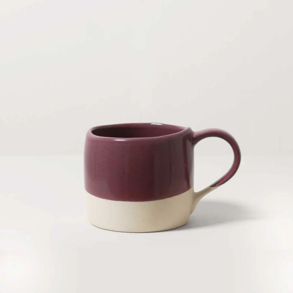 Plum glazed mug with white bottom rim