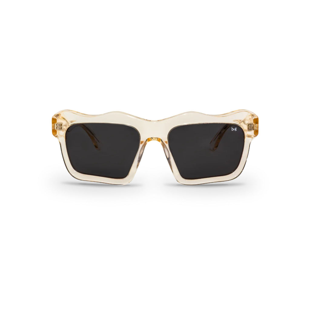 Bored George Jade Sand sunglasses with a clear beige frame and dark lens