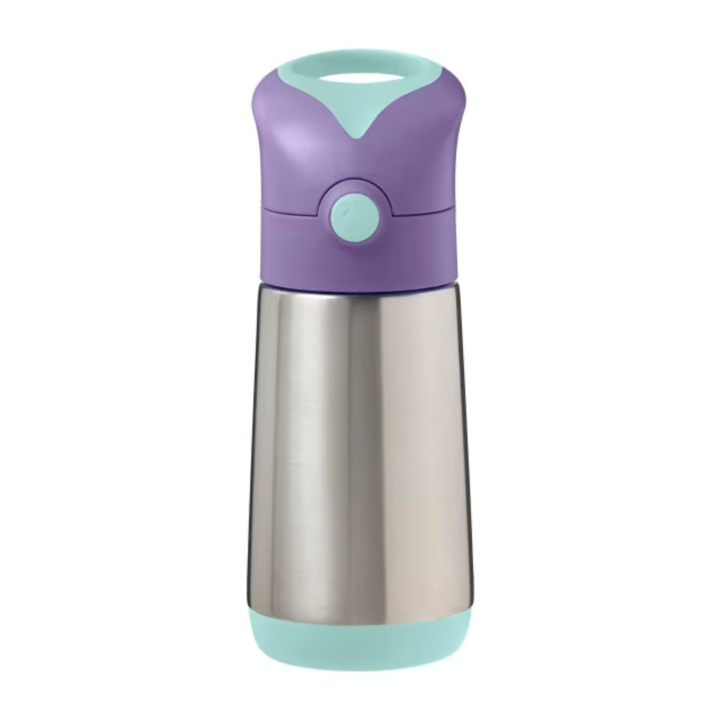 B.Box 350ml Insulated Drink Bottle Lilac Pop. A blue and purple lid and base with a stainless steel body