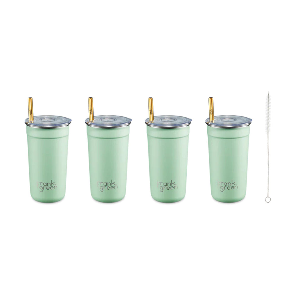 Frank Green Party Cups - set of 4 reusable smoothie cups in gelato mint with a gold straw