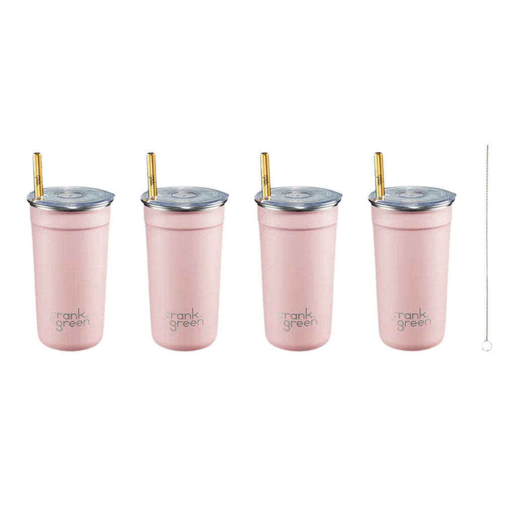 Frank Green Party Cups - set of 4 reusable smoothie cups in pink with a gold straw