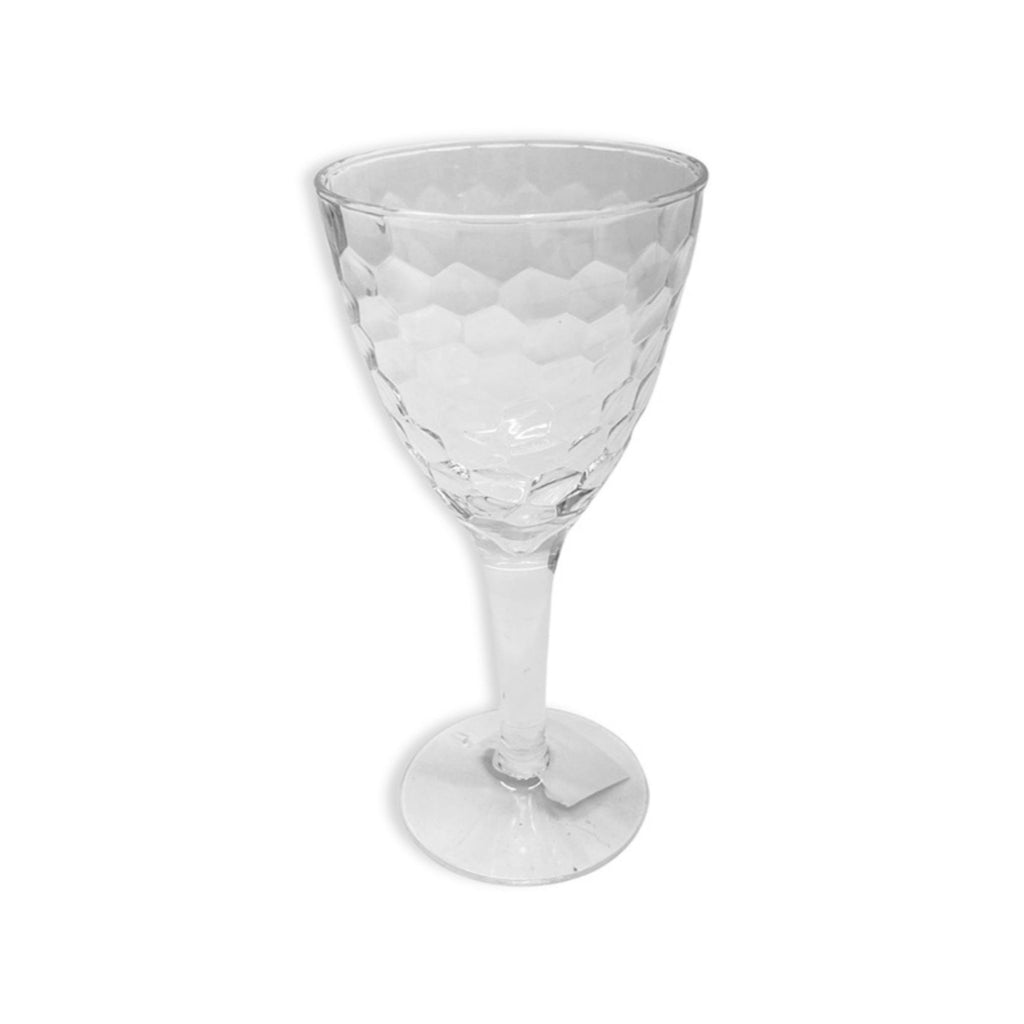 A hammered style transparent acrylic wine glass 