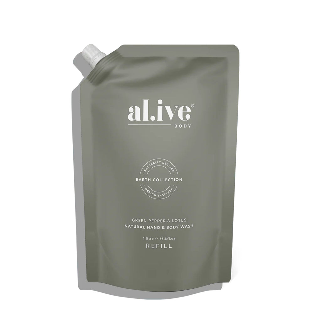 Dark green pouch of body-wash refill