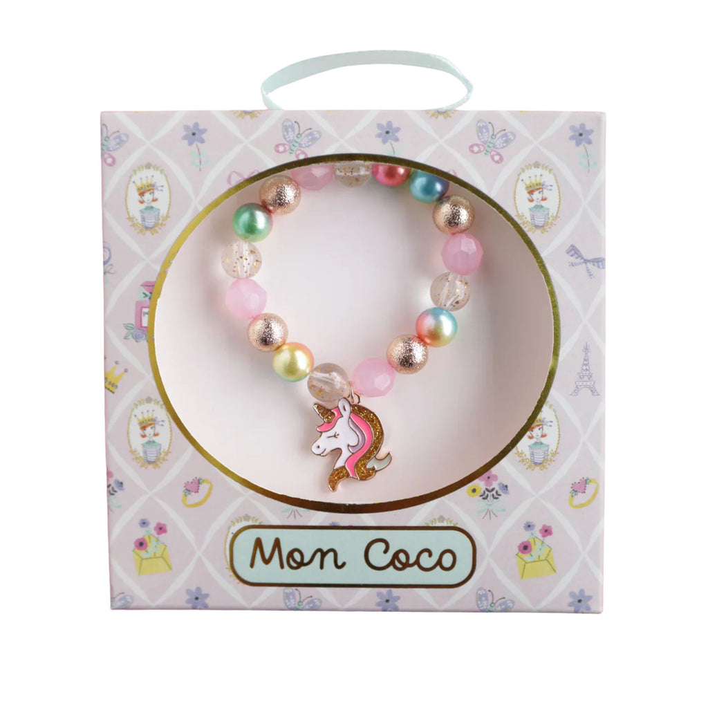 Mon coco girls unicorn bracelet with colourful beads and a unicorn head pendant