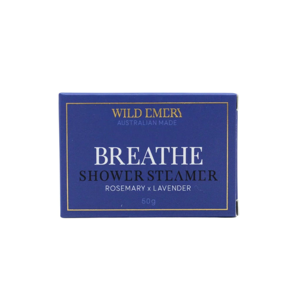 Dark blue shower steamer box in breathe scent