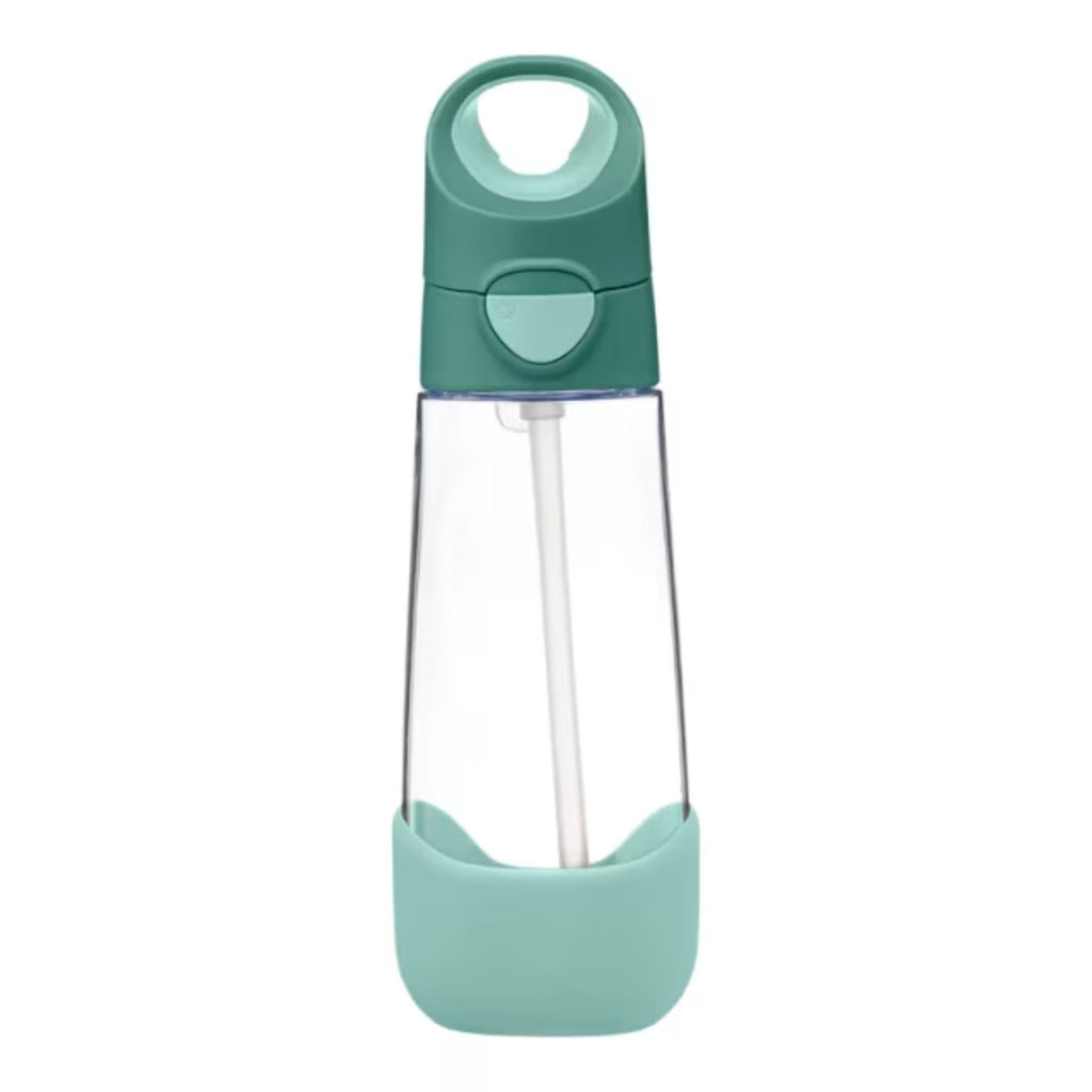 B.Box 600ml Tritan Drink Bottle Emerald Forest. A green lid and base with a clear plastic bottle