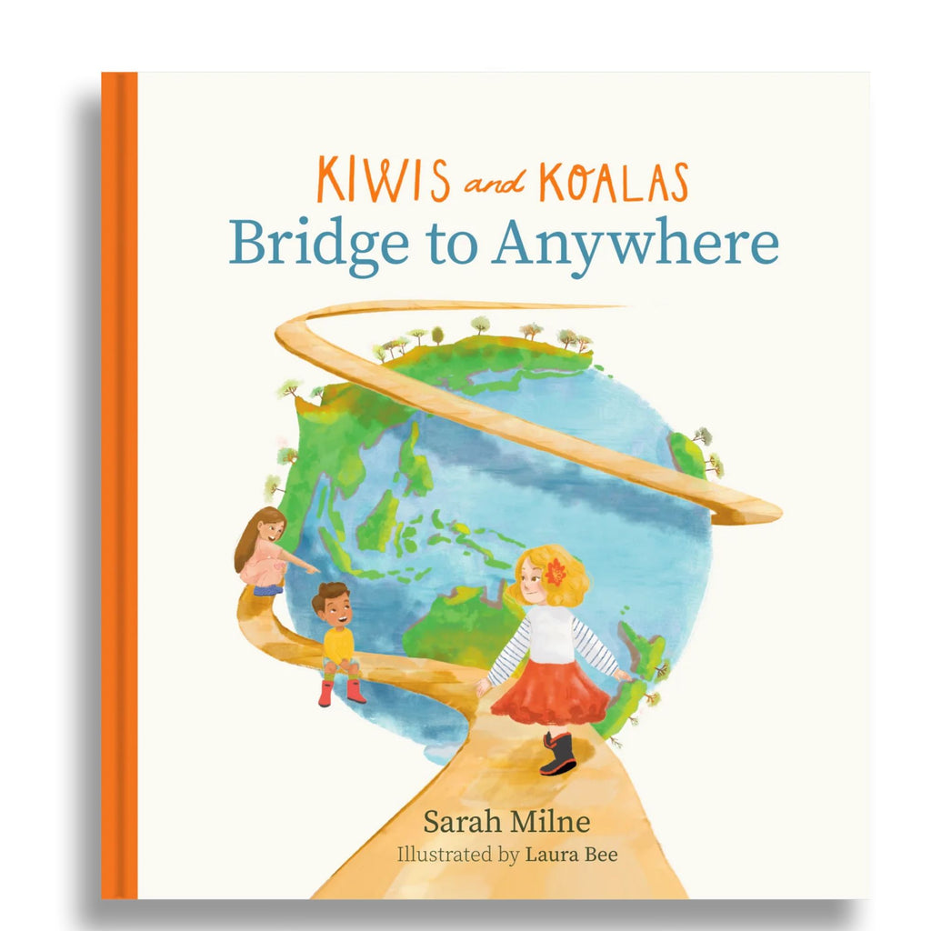 Children's book with a word and kids titled "kiwis and Koalas Bridge to Anywhere"