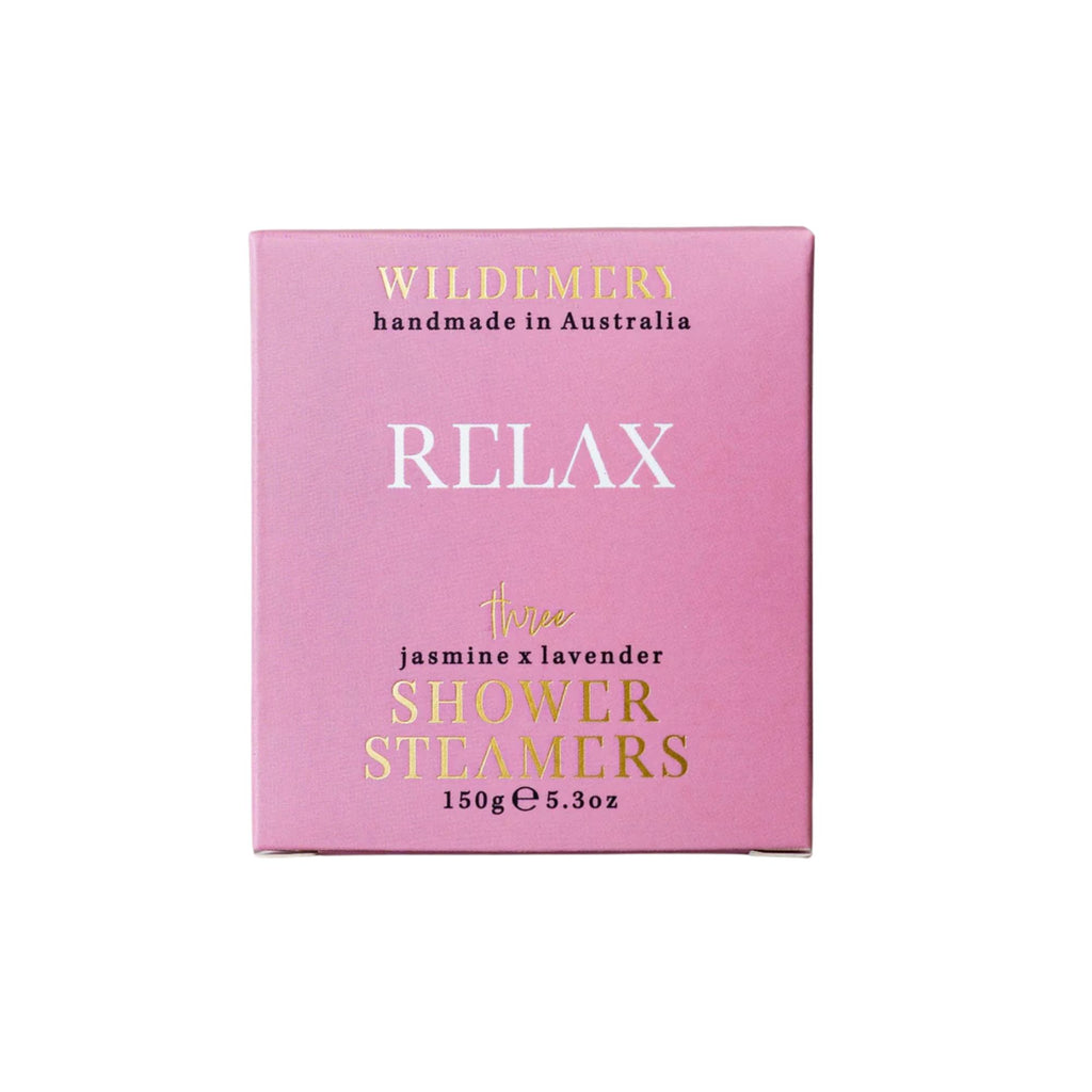 Light pink shower steamer box in relax scent