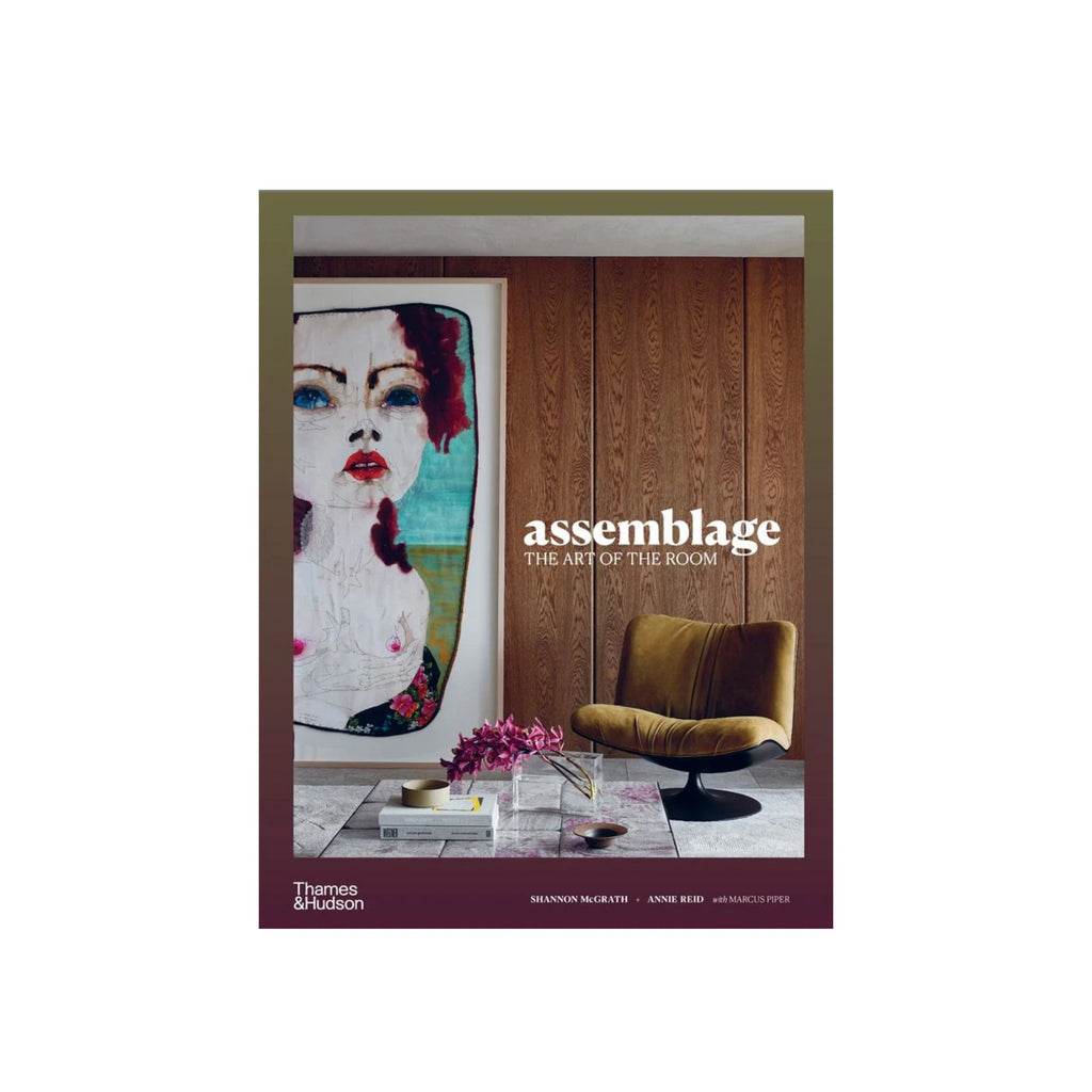 A book with a lounge setting on the front titled "assemblage the art of the room"