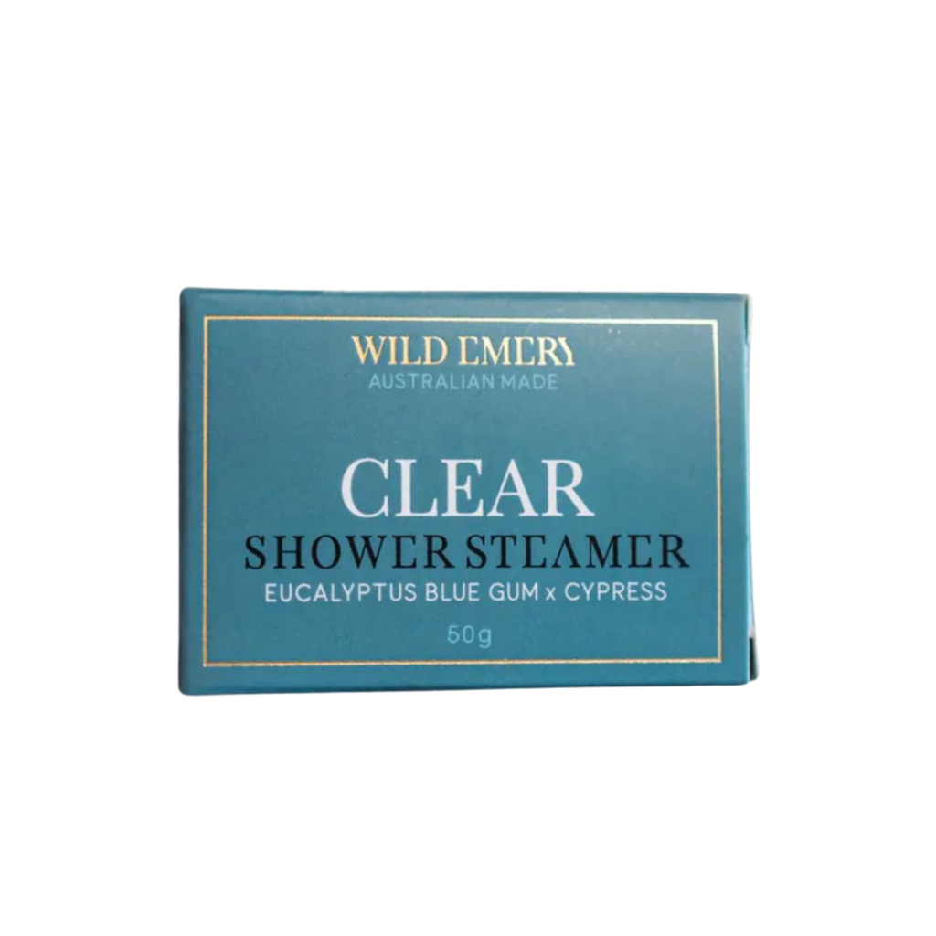 Turquoise blue shower steamer box in clear scent