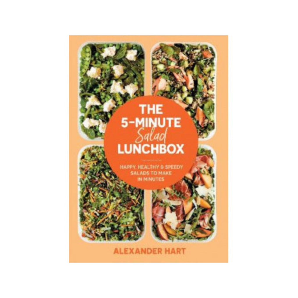 The 5 minute salad lunchbox book cover with 4 images of salads on a peach background