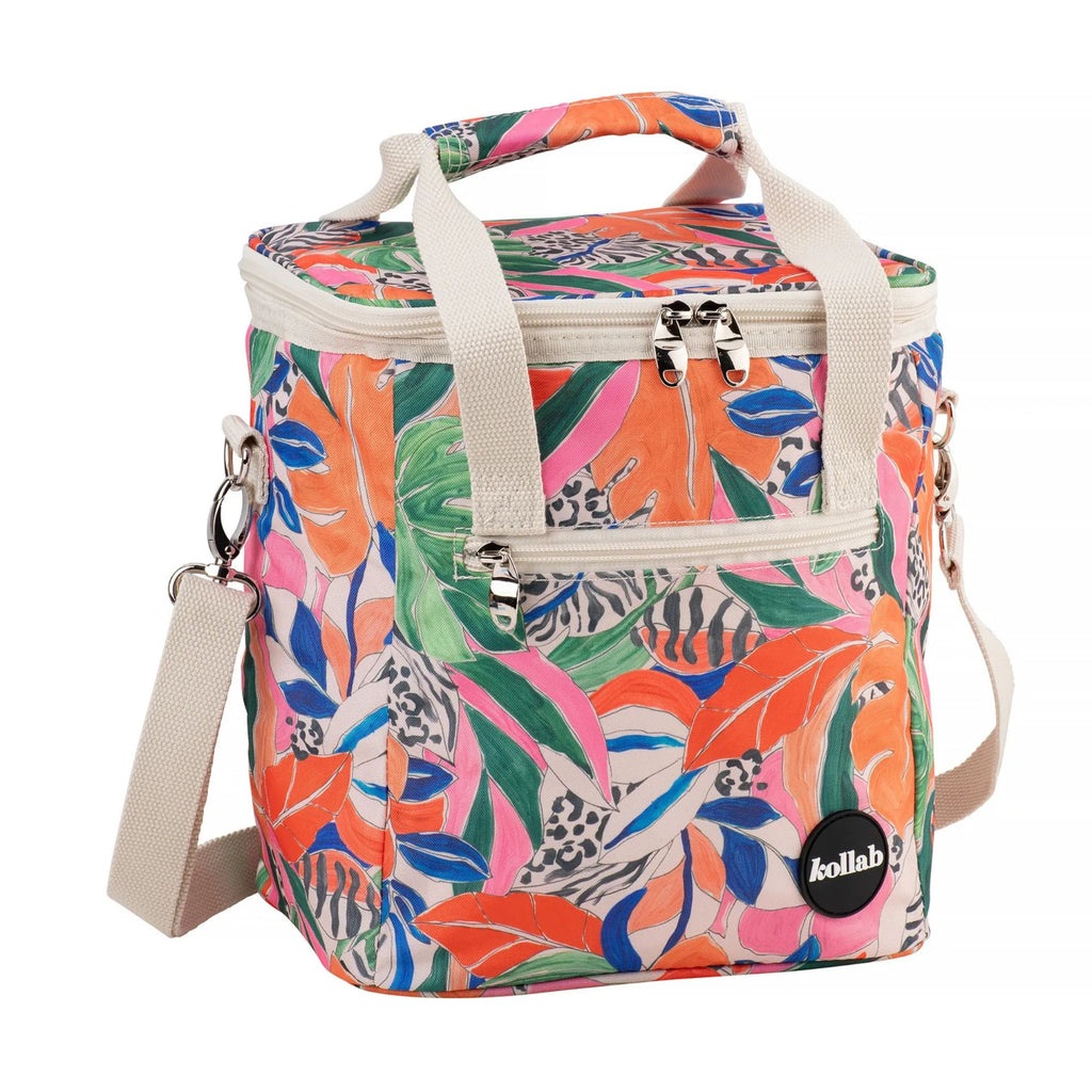 zipped up colourful cooler bag