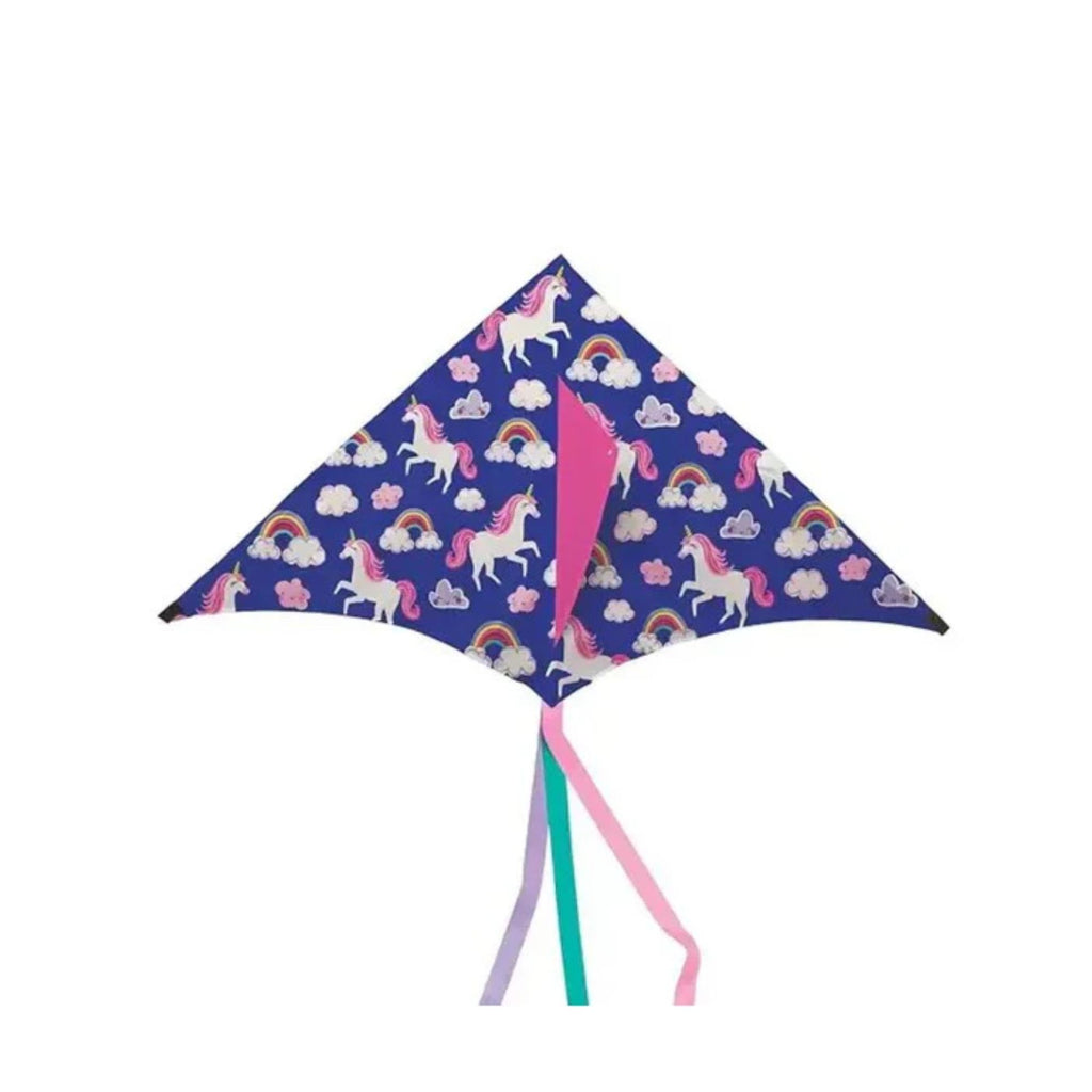 Purple kite with unicorn and rainbow print